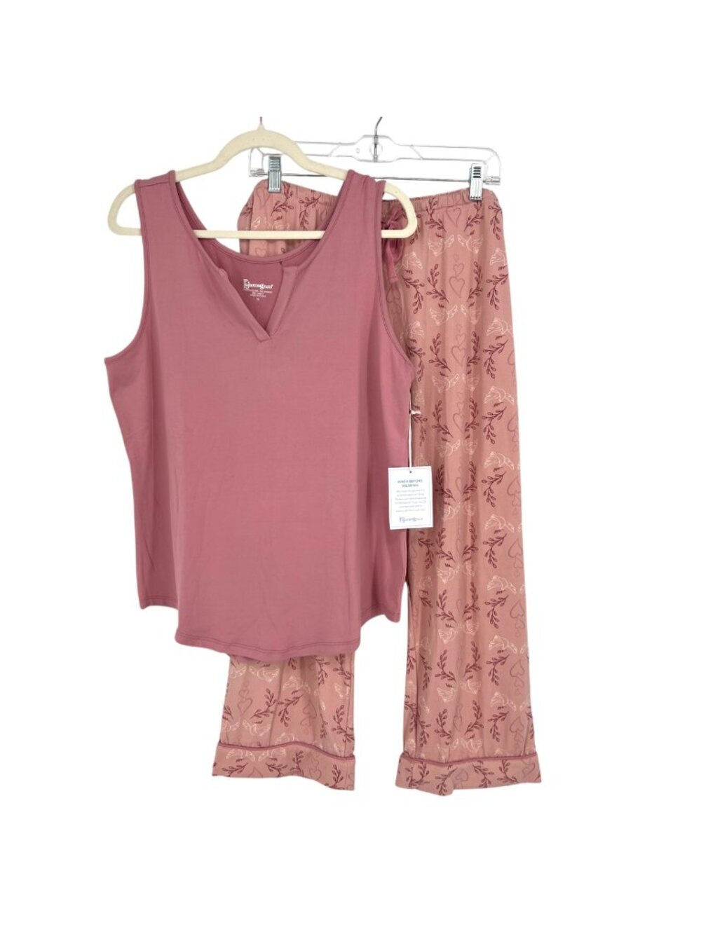 Pajamagram Pink Heart Dove Print Tank Top Pajama Pants Set Size Large NWT